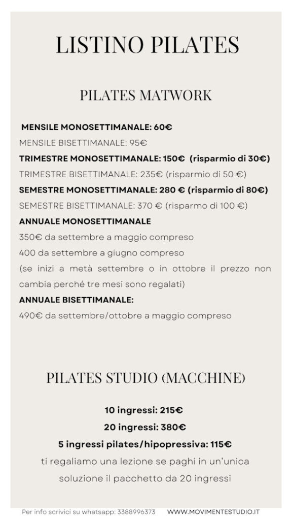 Listino Prezzi Pilates