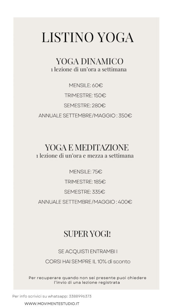 Listino Prezzi Yoga